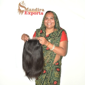 Peluca de Cabello Humano Virgen Remy 100% Natural del Sur de la India, Negra y Lisa, y Extensiones de Cabello Fusion con Doble Trama a Máquina - Product Image 1