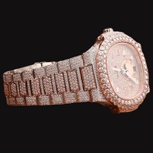 Reloj de Alta Calidad con Esfera Cuadrada y Características Clásicas, Dos Tonos, Totalmente Cubierto de Diamantes, Movimiento de Cuarzo, Diamante Moissanita, Estilo Hip Hop - Product Image 3