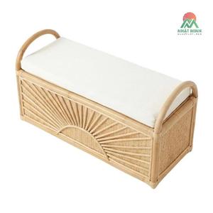 Nhat Minh Rattan <b>Storage</b> Bench With <b>Cushion</b> Tropical Design Multifunctional Kids Furniture - Product Image 1
