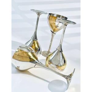 โรงงานขายชุดแก้วไวน์โลหะเงินทองเหลืองหรูหรา ทำมือ เป็นมิตรกับสิ่งแวดล้อม ชุด 4 ใบ สไตล์เรโทรยุค 70 ชุดแก้วบาร์แวร์ - Product Image 3