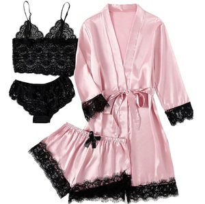 Women Satin Pajamas <b>Set</b> ODM Winter Autumn Spring Short Sleeve Elastic Waist Solid <b>White</b> Sexy Stretch <b>2</b> <b>Pieces</b> Summer Wear - Product Image 1
