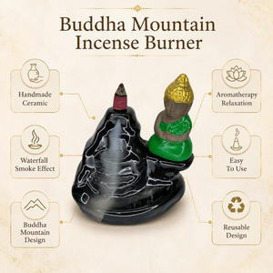 Brûleur d'encens artisanal Bouddha Montagne |   Support de fumée en cascade à refoulement en céramique pour aromathérapie, méditation, décoration intérieure, cadeau, bureau - Product Image 5
