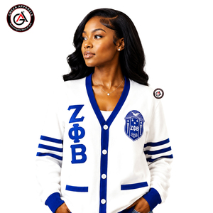 เสื้อคาร์ดิแกนอะคริลิกปักลายสำหรับผู้หญิง Zeta Phi Beta Winter Finer |   ZOB Sorority ชุดปักลายสไตล์วินเทจสำหรับสุภาพสตรี - Product Image 1