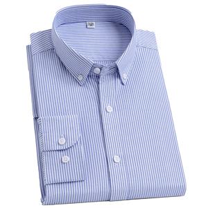 Camisa de vestir formal de negocios para hombre, 100% algodón Oxford, a rayas, a cuadros, de color sólido, resistente a las arrugas, de manga larga y con botones. - Product Image 3