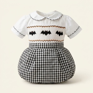 Casalia Baby Girls Halloween Black Embroidered Puff Sleeve Dress Peter Pan Collar A-Line <b>Mini</b> Satin Smock Autumn Cute Style - Product Image 2