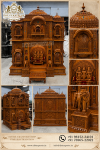 Traditional Vaishnav Haveli <b>Mandir</b> with Hand Carved Details Premium Devotional Haveli Shrine in Solid Teak Wood for Home Worship - Product Image 5