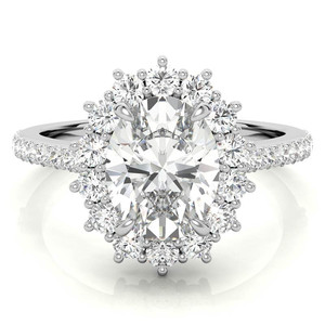 Anillo de compromiso con halo de diamantes cultivados en laboratorio, certificados por IGI, de 9k/14k/18k, con diamante ovalado cultivado en laboratorio, para uso de la novia en la boda. - Product Image 1