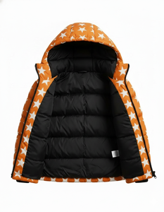 Mens Orange Waterproof Breathable Hooded Puffer Jacket Winter Warm <b>Bubble</b> <b>Coat</b> Streetwear Front Custom Wholesale Outerwear - Product Image 4