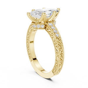 Anillo Clásico con Pavé de Oro Amarillo de 14K, Diamante Cultivado en Laboratorio Certificado por IGI de 2 CT, Corte Marquesa, Anillos de Halo para Aniversario, Boda o Compromiso - Product Image 4