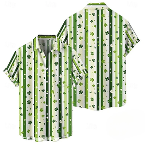 Men's Shirts 3D Printed Lucky Four <b>Leaf</b> Clover Stripe Short Sleeved Shirt Fashion Daily Wear Button Shirt Blouse - Product Image 1
