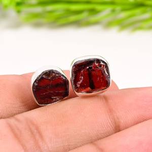 Sterling Silver <b>Garnet</b> <b>Earrings</b> Minimalist Red Gemstone Stud <b>Earrings</b> Gift For Her - Product Image 4