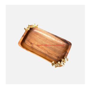 Classic Wooden Tray Tableware Wooden Food Serving Tray With <b>Floral</b> Accent Perfect For Serving Snacks Coffee Cup Dessert Tray - Product Image 1