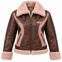 Veste en cuir d'agneau véritable marron rose poudré pour femme, avec col en fourrure et sangle à boucle, manteau chaud d'hiver