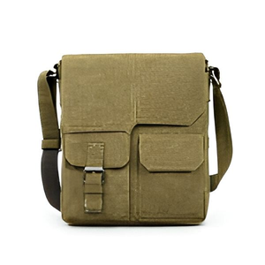Bolso Bandolera de Lona Verde Oliva para Hombre, con Solapa y Bolsillos con Hebilla, para Viajes y Trabajo - Product Image 2