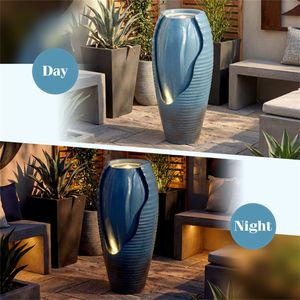 Fontana d'acqua da esterno in resina con effetto vaso screpolato e illuminazione LED, 16x32 pollici, per patio - Product Image 2