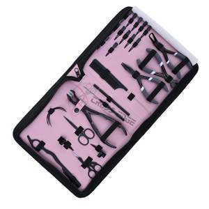 Kit d'outils professionnels roses pour extensions capillaires avec pinces micro-anneaux en acier inoxydable de qualité chirurgicale, crochet d'installation et pinces de salon - Product Image 1