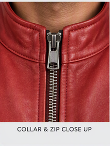 <b>Men's</b> Red Leather Motorcycle Jacket Full Sleeve Embroidered Patches Leather Jacket Windproof Autumn and Winter Wear Clothing - Product Image 5