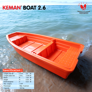 Bote de Pesca de Plástico KEMAN BOAT 2.6 de 2.6 Metros |   Se puede usar con motor fueraborda de 4HP, fabricado en Indonesia. - Product Image 1