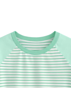 T-shirt Raglan Homme Personnalisé Vert Menthe Rayé Blanc Coton Décontracté Été Manches Contrastantes Col Rond Fabricant OEM - Product Image 5