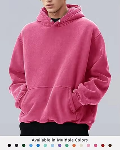 เสื้อสเวตเชิ้ตมีฮู้ดสีชมพูสำหรับผู้ชาย ทรงโอเวอร์ไซส์ สีพื้น ผ้าถักลำลอง แขนยาว มีกระเป๋า เหมาะสำหรับใส่ในฤดูใบไม้ร่วง - Product Image 1