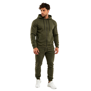 Survêtement d'hiver pour homme en coton respirant de qualité supérieure, couleur bordeaux, avec sweat à capuche zippé intégral et pantalon de jogging à poches et revers. - Product Image 5