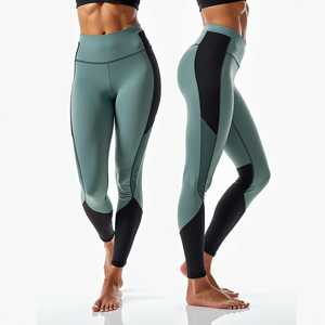 Mid Waist Full Length Simple Sporty <b>Leggings</b> with <b>Black</b> Panel Design Seamless Knitted Compression Women's All Seasons Wear - Product Image 1