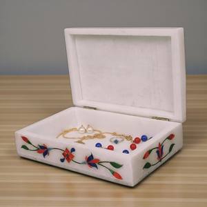Caja de Joyería de Mármol Blanco I Caja de Accesorios con Incrustaciones de Piedras Multicolores I Caja Decorativa Hecha a Mano I Caja para Joyas Personalizada - Product Image 2