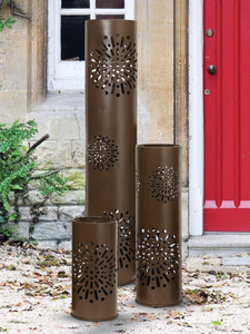 Wholesale Modern Brown Laser Cut Metal Cylinder Pillar Candle Holder Set Decorative Hollow Floor Lantern Home Garden <b>Lighting</b> - Product Image 4