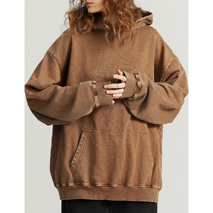 Sweat-shirt à capuche oversize unisexe en coton molletonné couleur unie, anti-boulochage, coupe délavée, pour l'automne - Product Image 1
