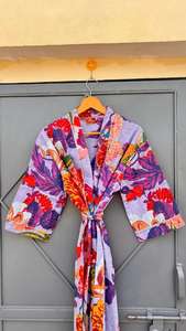 ชุดคลุมกิโมโนผ้าฝ้าย, ชุดคลุมเพื่อนเจ้าสาวลายบล็อกพิมพ์, ชุดนอนฤดูร้อน, ไซส์เดียว - Product Image 5