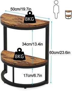 Half Round End <b>Table</b> 2-Tier Semicircle Metal - <b>Rustic</b> <b>Wood</b> Top Sofa Side <b>Table</b> Small Console Shelf for Living Room - Product Image 2