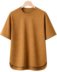 Camiseta Oversize Personalizada Color Mostaza para Hombre, con Dobladillo Curvo, Hombros Caídos, Cuello Redondo, Algodón Liso, Estilo Urbano, Camiseta de Verano - Product Image 1