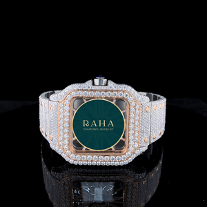 RAHA Luxury Moissanite Quartz <b>Watch</b> Round Case Analog Women's 41mm Dial Stainless Steel Band Butterfly <b>Clasp</b> - Product Image 1