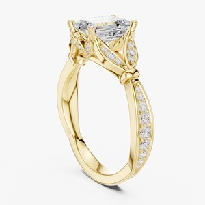 1.30 Ct Emerald Cut <b>Lab</b> Grown Diamond Engagement Ring 9K Yellow Gold <b>Botanical</b> Leaf Accent Custom Wholesale Jewelry - Product Image 5
