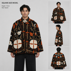 Sujani Leather Bomber <b>Jacket</b> Reversible Floral Design Autumn Stand Collar - Product Image 1
