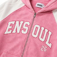 Hoodie zippé vintage personnalisé en molleton délavé avec logo appliqué sur le devant, color block, unisexe, style streetwear, en French Terry