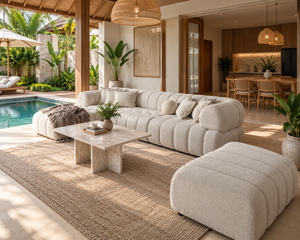L Shape Boucle Sectional <b>Sofa</b> Set with Padded Arms Modular Living Room Furniture Modern Design Tufted Back <b>Wood</b> <b>Legs</b> - Product Image 1