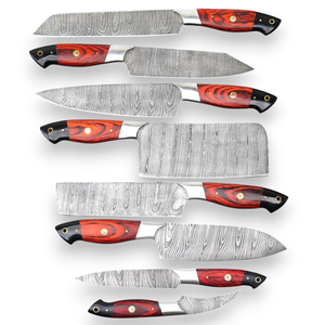 Ensemble de 8 couteaux de chef en acier Damas, manches en bois, design ambidextre, lames faites à la main à 67 couches, OEM professionnel - Product Image 5