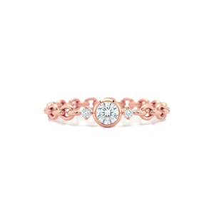 DEF Color VS VVS Clarity 14K 18K Solid <b>Gold</b> Round Lab Grown Diamond Chain Link <b>Ring</b> Bezel <b>Set</b> Minimalist Stackable Dainty <b>Ring</b> - Product Image 2