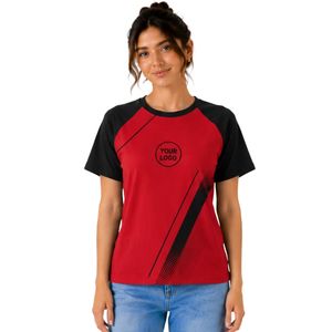 Women <b>Red</b> and Black Raglan T Shirt Custom Logo Crew Neck Short Sleeve Polyester Cotton Sports Casual Summer Tee OEM ODM Apparel - Product Image 1