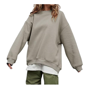เสื้อสเวตเชิ้ตคอกลมโอเวอร์ไซส์สำหรับผู้หญิง สีพื้น ไหล่ตก แขนยาว ผ้าถัก ผ้าฝ้าย ใส่ได้ในฤดูใบไม้ร่วง - Product Image 6