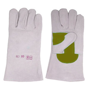 Gants de sécurité en coton, longueur poignet, non doublés, style uni, écologiques, pour usage domestique, gris avec patch rouge sur la paume - Product Image 2
