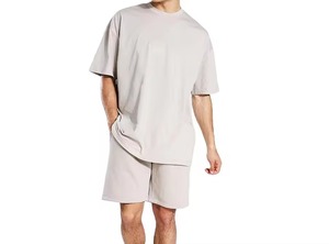 Men's Casual Oversized 100% Cotton <b>T</b>-Shirt Shorts Set High Quality Summer Sports Suit for <b>Track</b> or Fitness Includes Tee Shorts - Product Image 3