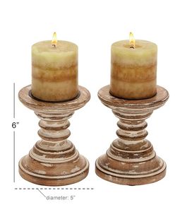 Ensemble de 2 porte-bougies en bois vieilli, style rustique, pour bougies piliers, décoration de table à la maison - Product Image 3