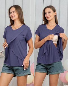 T-shirt asymétrique en tricot pour femme, manches courtes, col rond, coupe ample, couleur unie, respirant, haut pour le printemps et l'été - Product Image 3