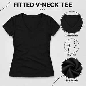 <b>Women</b> <b>Black</b> V Neck T <b>Shirt</b> Slim Fit Short Sleeve Stretch Cotton Tee Regular Fit Casual Solid Color All Seasons Wear T <b>Shirts</b> - Product Image 6
