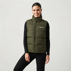 Trendy Olive Green <b>Women</b> Quilted Padded Vest Jacket <b>Sleeveless</b> Winter Outerwear High Collar Full Zip Casual Wear Puffer - Product Image 4