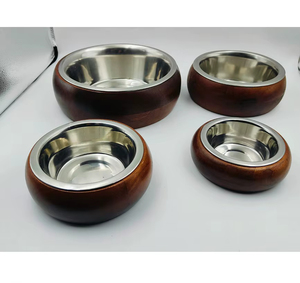 Wooden Base Pet <b>Bowl</b> Stainless Steel <b>Dog</b> Cat Feeder <b>Raised</b> Food Water Dish for Indoor Outdoor Use - Product Image 5