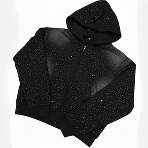 Sweat à capuche personnalisé épais à fermeture éclair intégrale avec strass, style Y2K Streetwear, pour hommes et femmes, coupe oversize, effet pailleté et scintillant, orné de cristaux - Product Image 3