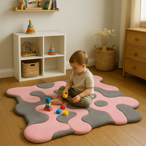 Tapis contemporain abstrait à motif zigzag ondulé, fait main en laine, antidérapant, adapté aux animaux domestiques, pour chambre, salon, pique-nique, décoration intérieure - Product Image 3
